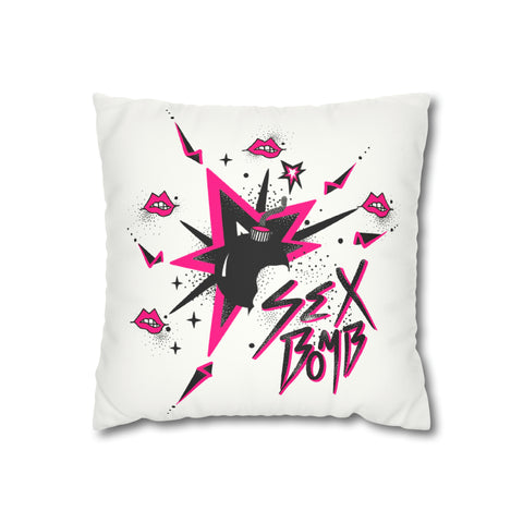 SEX Bomb: 14" Square Cushion Cover. Luxe Suede finish accent cushion cover in vivid pink.