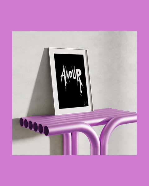 "AMOUR" Art Print – Noir / B&W / Luxe Amour / Modern Love Poster / Graphic Wall Art / Neon Art / Punk Style / Boudoir Art / Rock n Roll