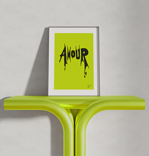 "AMOUR" A3 – Acid Green - Amour / Modern Love Poster /  Graphic Wall Art / Neon Art / Punk Style / Boudoir Art