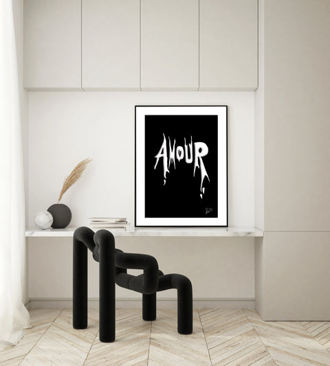 "AMOUR" Art Print – Noir / B&W / Luxe Amour / Modern Love Poster /  Graphic Wall Art / Neon Art / Punk Style / Boudoir Art / Rock n Roll