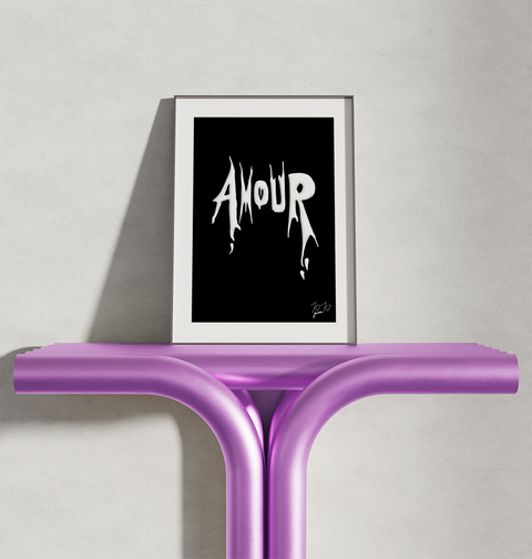 "AMOUR" Art Print – Noir / B&W / Luxe Amour / Modern Love Poster /  Graphic Wall Art / Neon Art / Punk Style / Boudoir Art / Rock n Roll