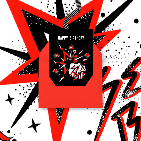 Happy Birthday, Sex Bomb! - Cute, sexy and a whole lot of fun. A6 Birthday Card. Black