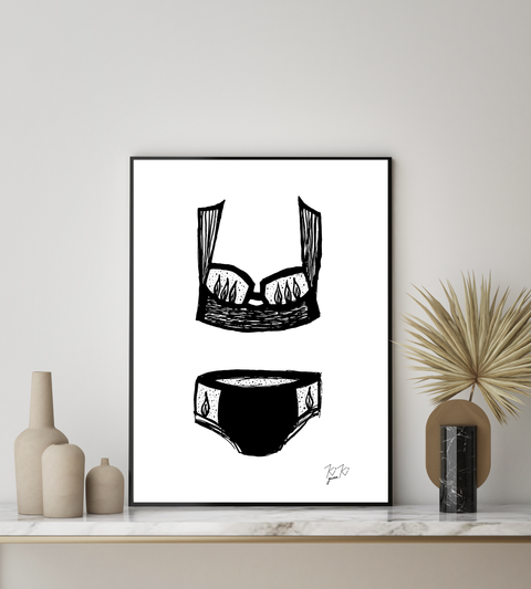 BOUDOIR - Illustrated black and white print. A4