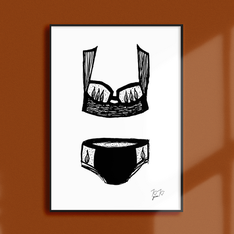 BOUDOIR - Illustrated black and white print. A4