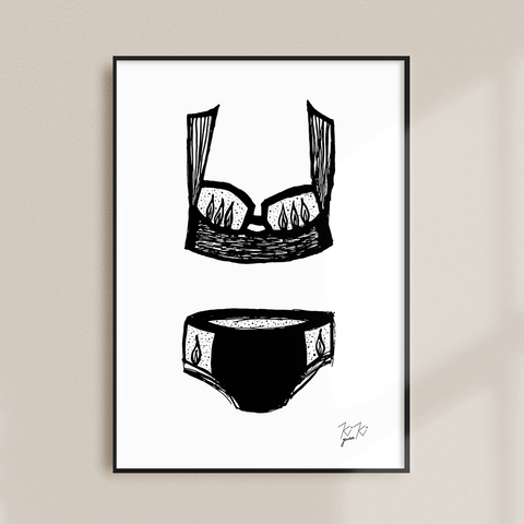 BOUDOIR - Illustrated black and white print. A4