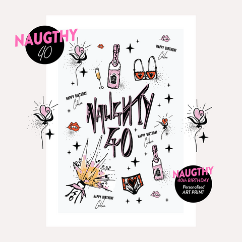 "Naughty 40" Personalized Named 40th Birthday Art Print