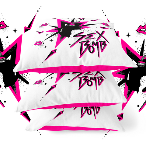 Sex Bomb - Velour, Glam Rock Cushion Cover. Vivid Pink 14 x 14 inch
