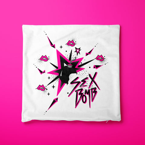 Sex Bomb - Velour, Glam Rock Cushion Cover. Vivid Pink 14 x 14 inch