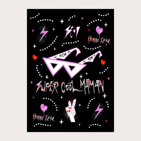 “Super Cool Maman” (shades / black) Mother’s Day Card. Cool French Mama. x