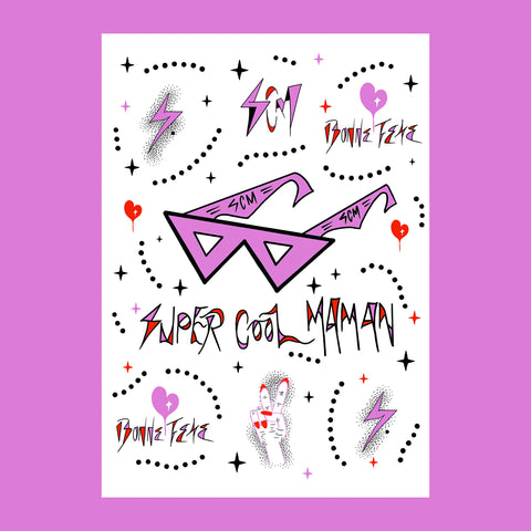 “Super Cool Maman” (shades / white) Mother’s Day Card. French Mama's