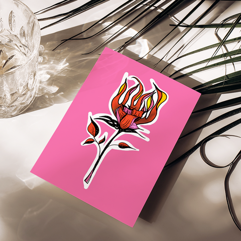 BURNING ROSE – PINK: A6 LOVE card.