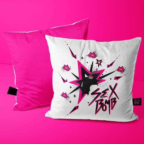Sex Bomb - Velour, Glam Rock Cushion Cover. Vivid Pink 14 x 14 inch