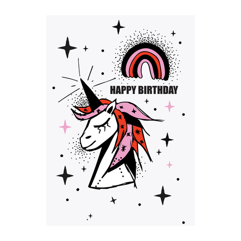 Unicorn Birthday Card - Unicorn and Rainbows children's birthday card.