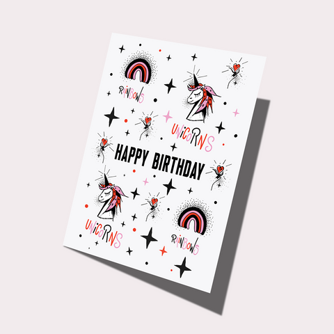 UNICORNS and RAINBOWS BIRTHDAY CARD - Unicorn children's birthday card