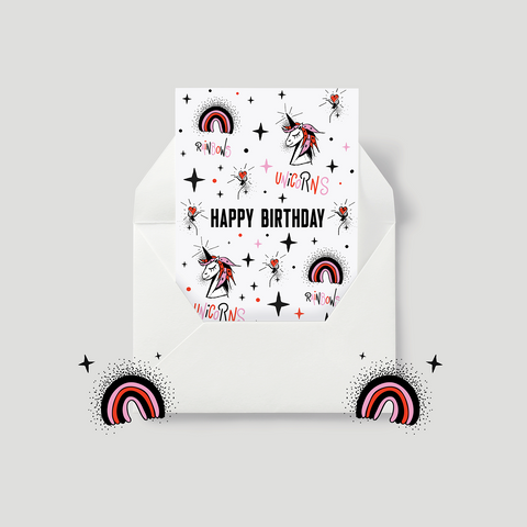 UNICORNS and RAINBOWS BIRTHDAY CARD - Unicorn children's birthday card