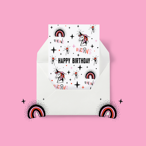 UNICORNS and RAINBOWS BIRTHDAY CARD - Unicorn children's birthday card