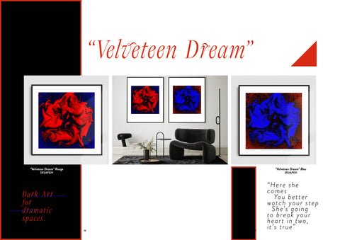 VELVETEEN DREAM:  Luxe finish Graphic Print. A3 / A2 - UK PRINT - Red