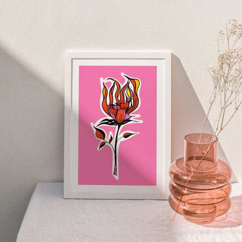BURNING UP - PINK Floral Fire / Burning Rose / Boudoir / Beauty / Sexy Art Print / Madonna / Rock 'n' Roll