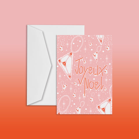 JOYEUX NOEL– PINK -Illustrated Christmas Card.