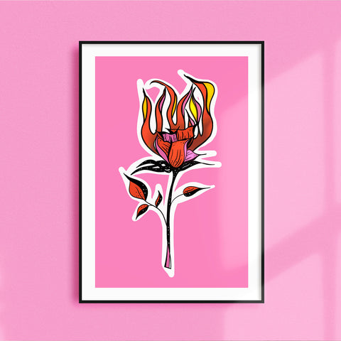 BURNING UP - PINK Floral Fire / Burning Rose / Boudoir / Beauty / Sexy Art Print / Madonna / Rock 'n' Roll