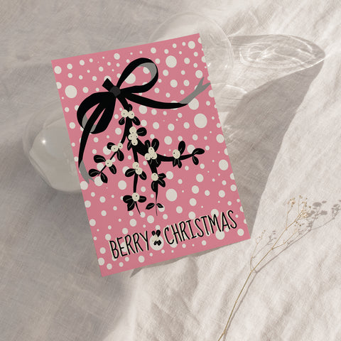 BERRY CHRISTMAS - PINK -Illustrated Christmas Card.