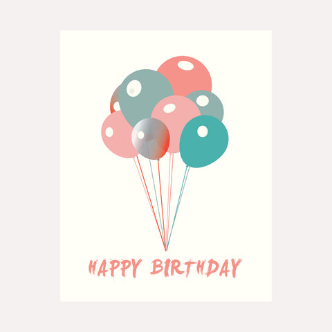 HAPPY BIRTHDAY, BALLOONS - Pastel - Birthday Card.