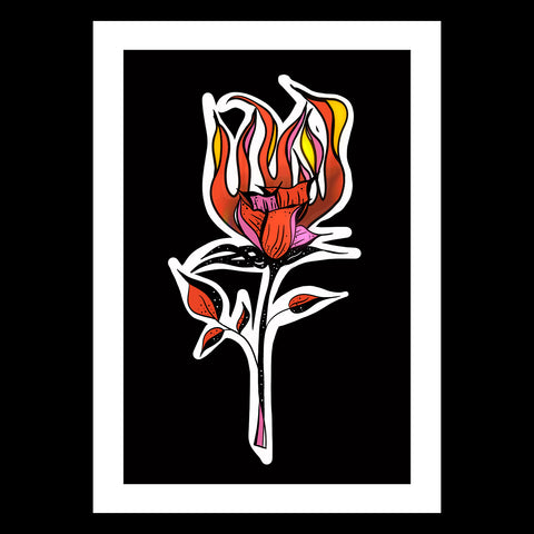 BURNING LOVE - BLACK - A4 / A3 - Luxe wall art. Dark Floral Decor