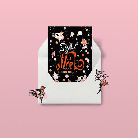 JOYEUX NOEL - BIRDS BLACK -Christmas Card