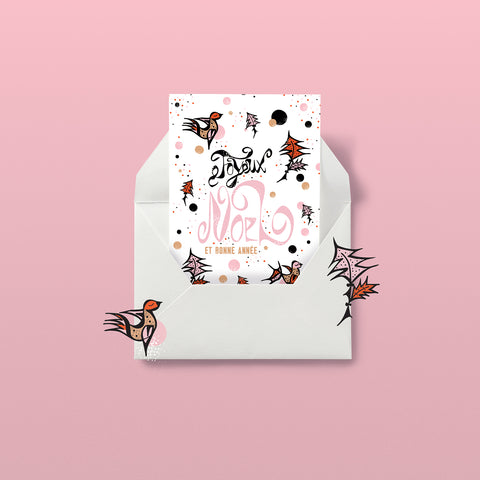 JOYEUX NOEL - BIRDS PINK -Christmas Card