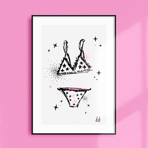 "Get Lucky" A3 / A2 - Luxe / Rock 'n' roll / Pink Pants / Get Lucky / Daft Punk / Sexy bikini / Boudoir / Star girl wall art.