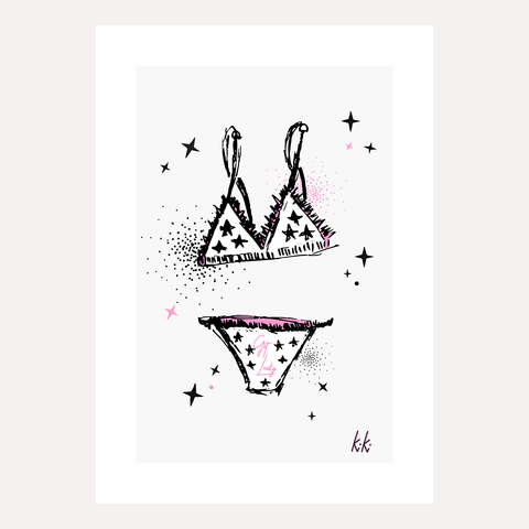 GET LUCKY. Illustrated Bikini Art Print.