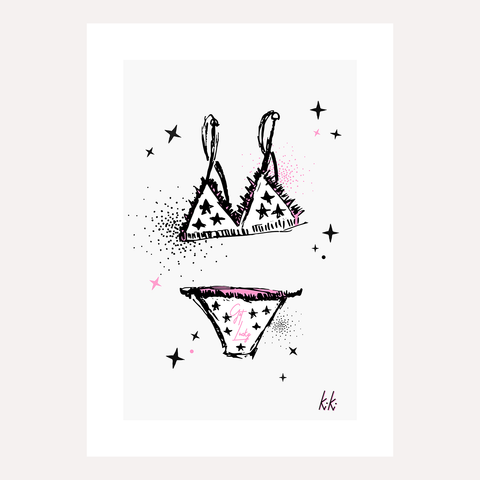 "Get Lucky" A3 - Luxe / Rock 'n' roll / Pink Pants / Get Lucky / Daft Punk / Sexy bikini / Boudoir / Star girl wall art.