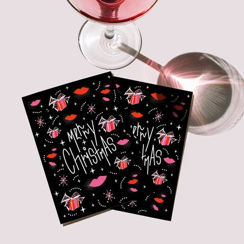 "MERRY CHRISTMAS" - Illustrated Christmas Card. Pressies & Kisses. x