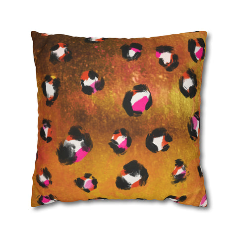 “LEOPARD LOVER” SQUARE ACCENT CUSHION COVERS.  Leopard print design, suede finish with vivid pink reverse.