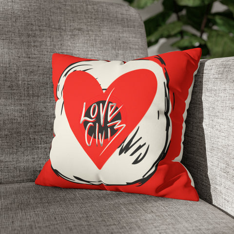 The Love Club Cushion: 14” Square accent cushion COVER. Suede finish in cherry red.