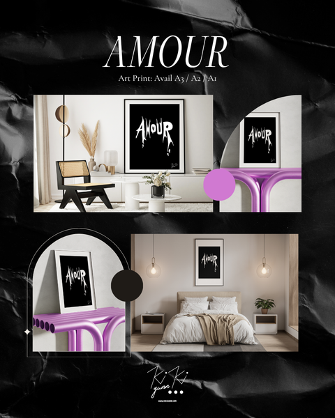 "AMOUR" Art Print – Noir / B&W / Luxe Amour / Modern Love Poster /  Graphic Wall Art / Neon Art / Punk Style / Boudoir Art / Rock n Roll