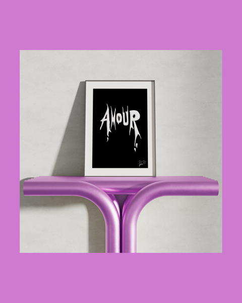 "AMOUR" Art Print – Noir / B&W / Luxe Amour / Modern Love Poster /  Graphic Wall Art / Neon Art / Punk Style / Boudoir Art / Rock n Roll