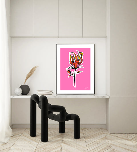 BURNING LOVE - PINK Floral Fire / Burning Rose / Boudoir / Beauty / Sexy Art Print / Madonna / Rock 'n' Roll