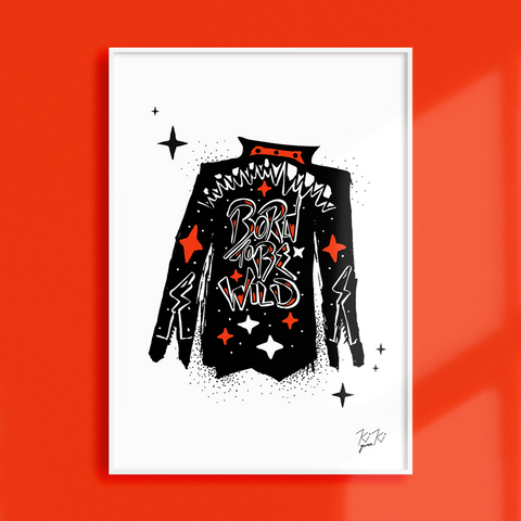 BORN TO BE WILD - Illustrated Graphic Art Print. - Red