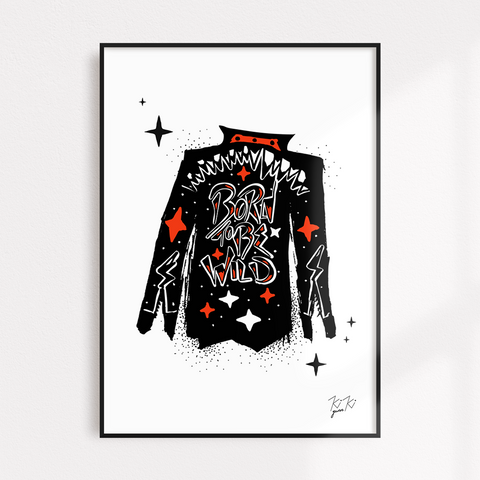 BORN TO BE WILD - Illustrated Graphic Art Print. - Red