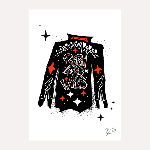 BORN TO BE WILD - Illustrated Graphic Art Print. - Red