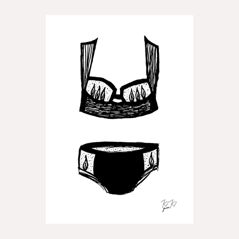 BOUDOIR - Illustrated black and white print. A4
