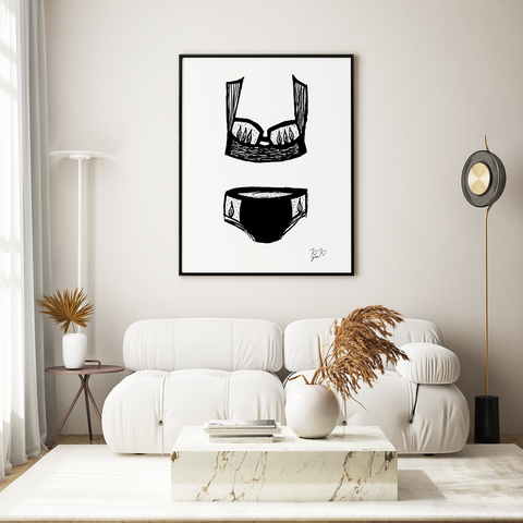 BOUDOIR - Illustrated black and white print. A4