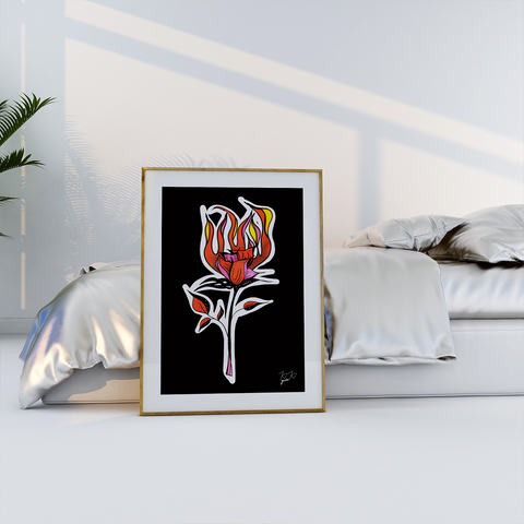 BURNING LOVE - BLACK - A4 / A3 - Luxe wall art. Dark Floral Decor