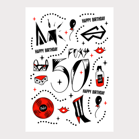 FOXY 50, Happy Birthday - Birthday Card. Sexy / Glamorous / Foxy 50 / Rock Chick Birthday