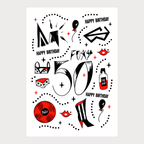 FOXY 50, Joyeux anniversaire - Carte d'anniversaire. Sexy / Glamour / Foxy 50 / Rock Chick Birthday