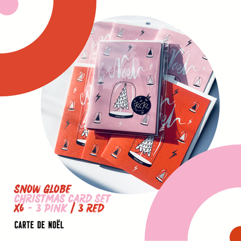 SNOW GLOBE, Noel. Christmas Card Set, 6 x Card Pack.