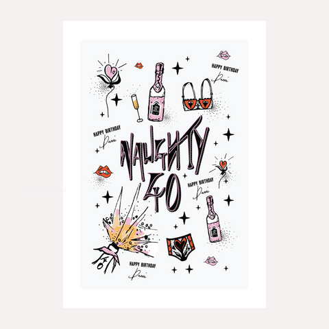 "Naughty 40" Personalized Named 40th Birthday Art Print