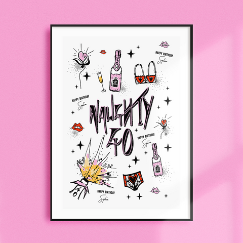 "Naughty 40" Personalized Named 40th Birthday Art Print