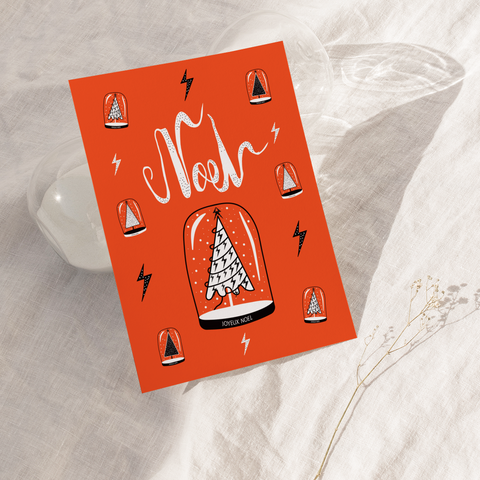 SNOW GLOBE, Noel. Christmas Card Set, 6 x Card Pack.